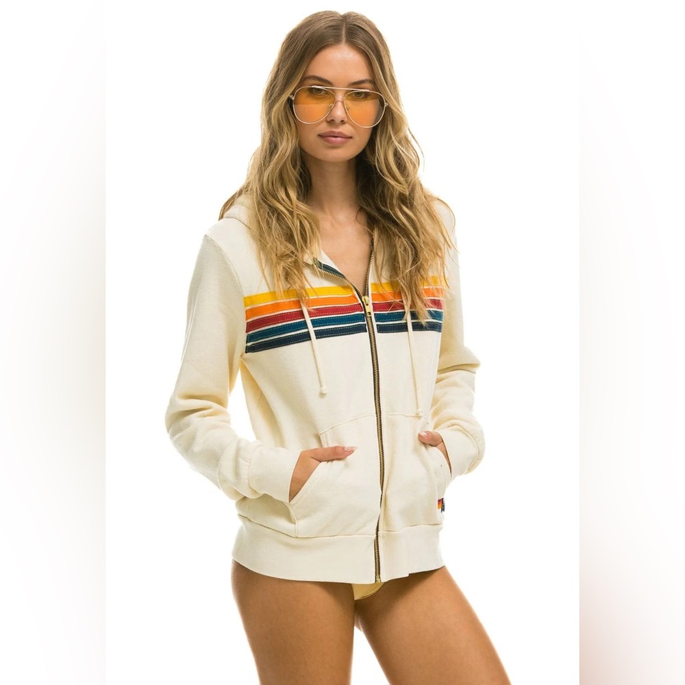 Aviator Nation Kids Cream Jacket with Multicolor Stripes